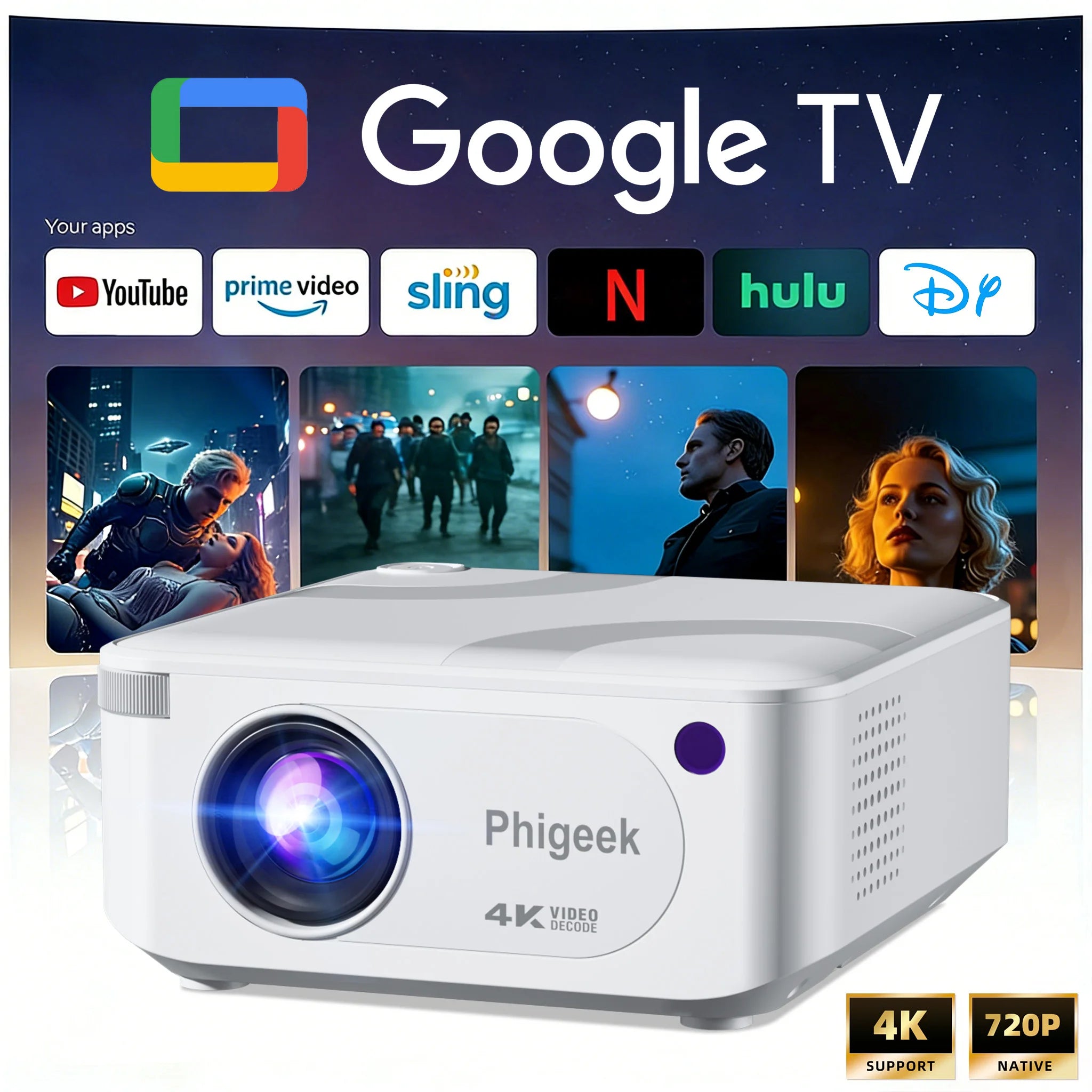 Mini Projector 300 ANSI Android11 Dual WiFi6 BT5.0 4K 720P Built-in App 1080P Video Home Cinema SmartPhone Digital Projector