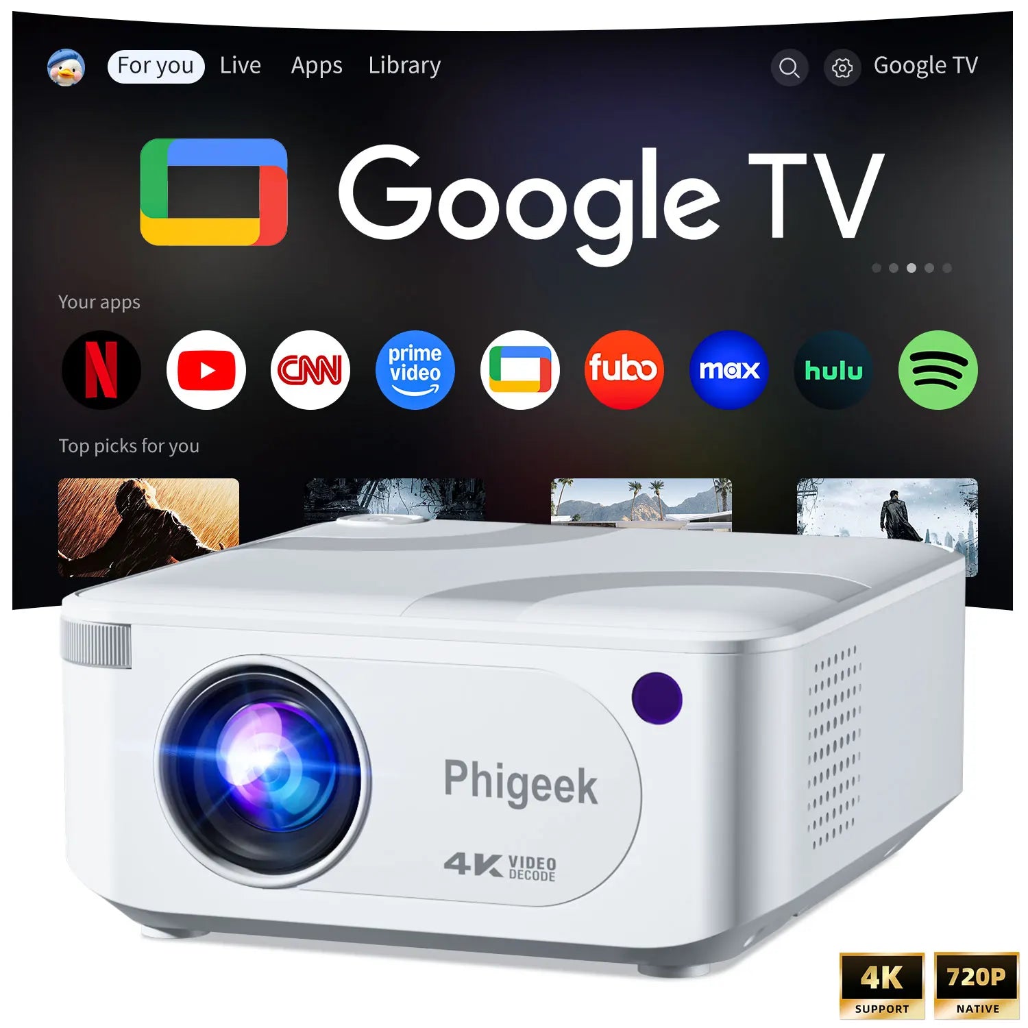 Mini Projector 300 ANSI Android11 Dual WiFi6 BT5.0 4K 720P Built-in App 1080P Video Home Cinema SmartPhone Digital Projector