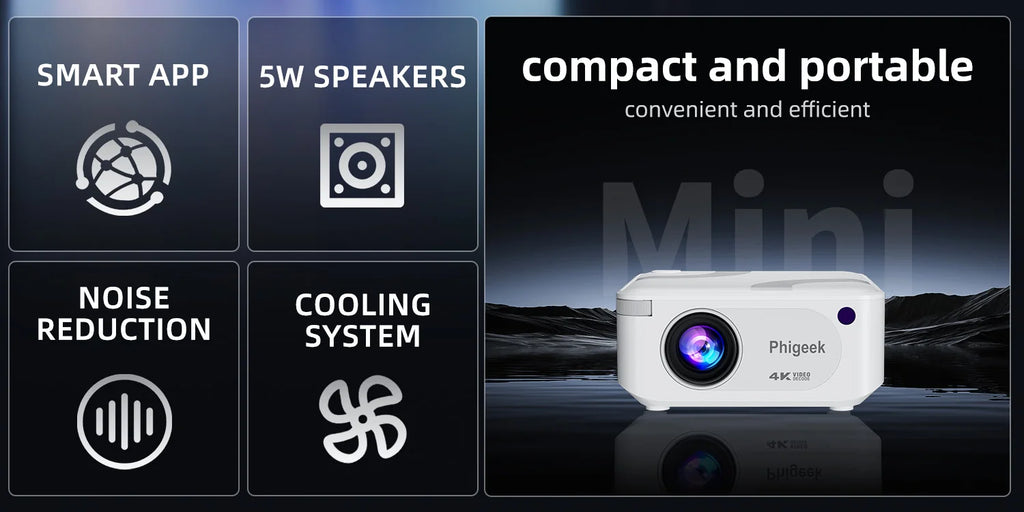 Mini Projector 300 ANSI Android11 Dual WiFi6 BT5.0 4K 720P Built-in App 1080P Video Home Cinema SmartPhone Digital Projector