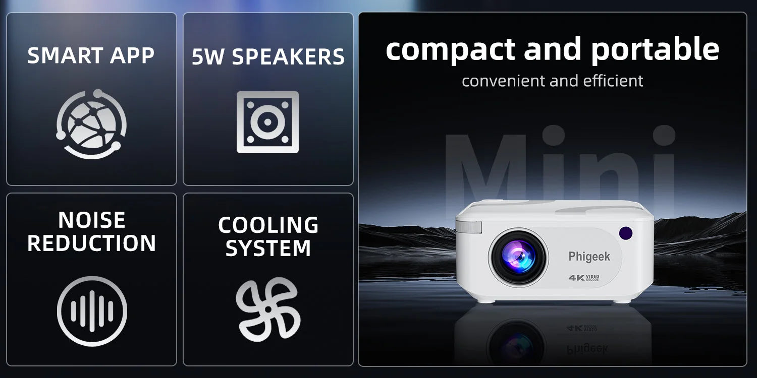 Mini Projector 300 ANSI Android11 Dual WiFi6 BT5.0 4K 720P Built-in App 1080P Video Home Cinema SmartPhone Digital Projector